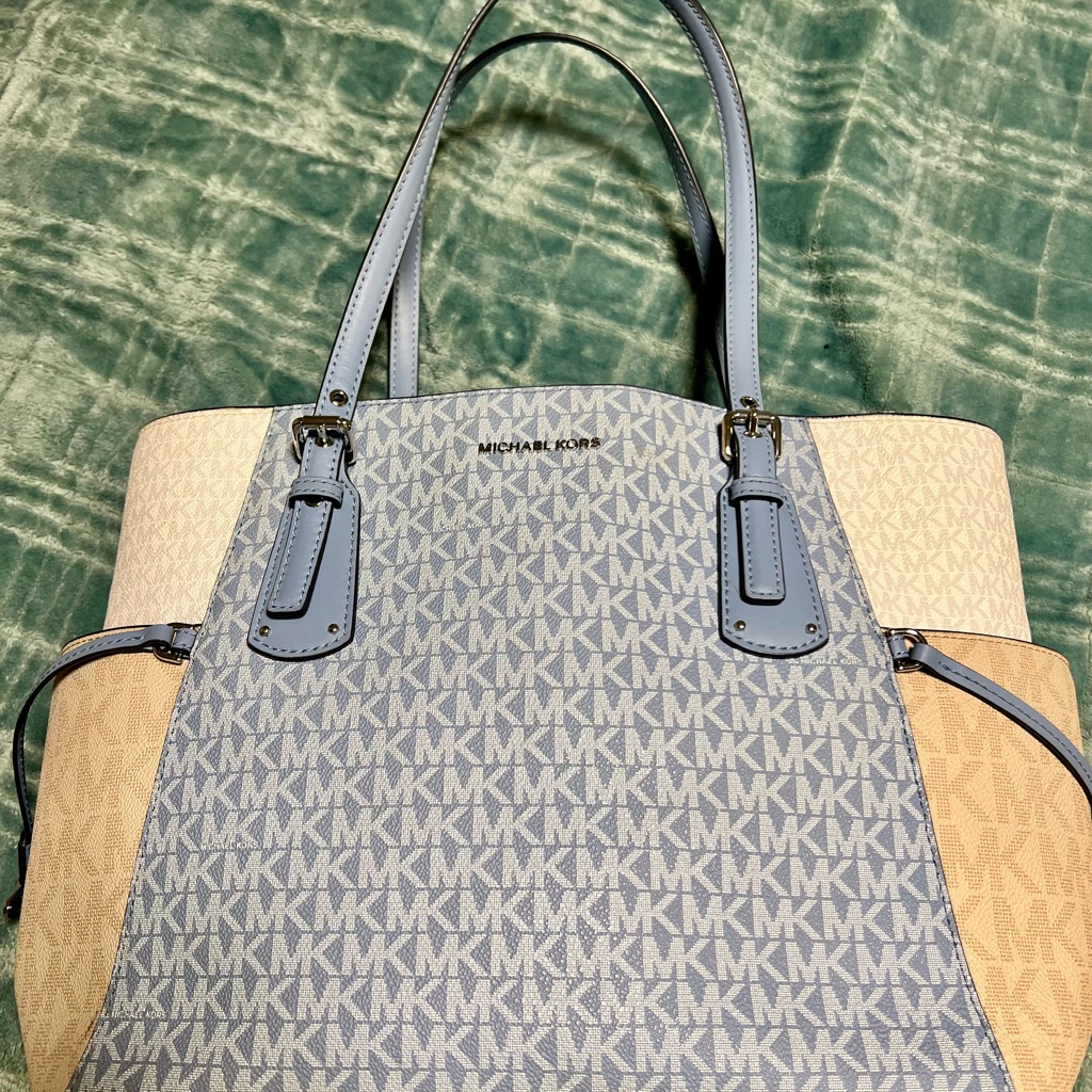 Michael Kors Blue And Beige Monogram Tote